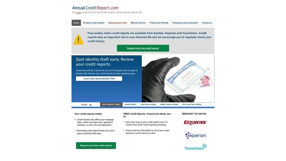 Screenshot of AnnualCreditReport.com website