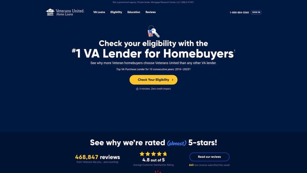 Screenshot of Veterans United website