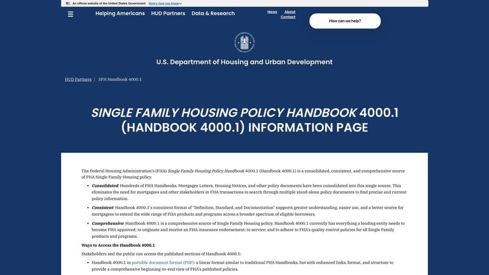 Screenshot of FHA Loan Program website