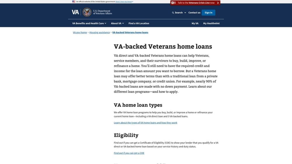 Screenshot of VA Loan Program website