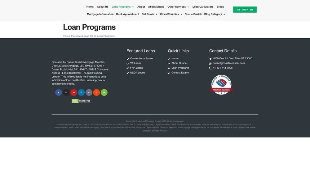 Screenshot of DSCR Loan (Debt Service Coverage Ratio) website