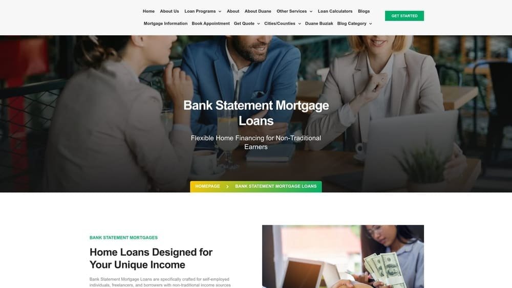 Screenshot of Bank Statement Loan website